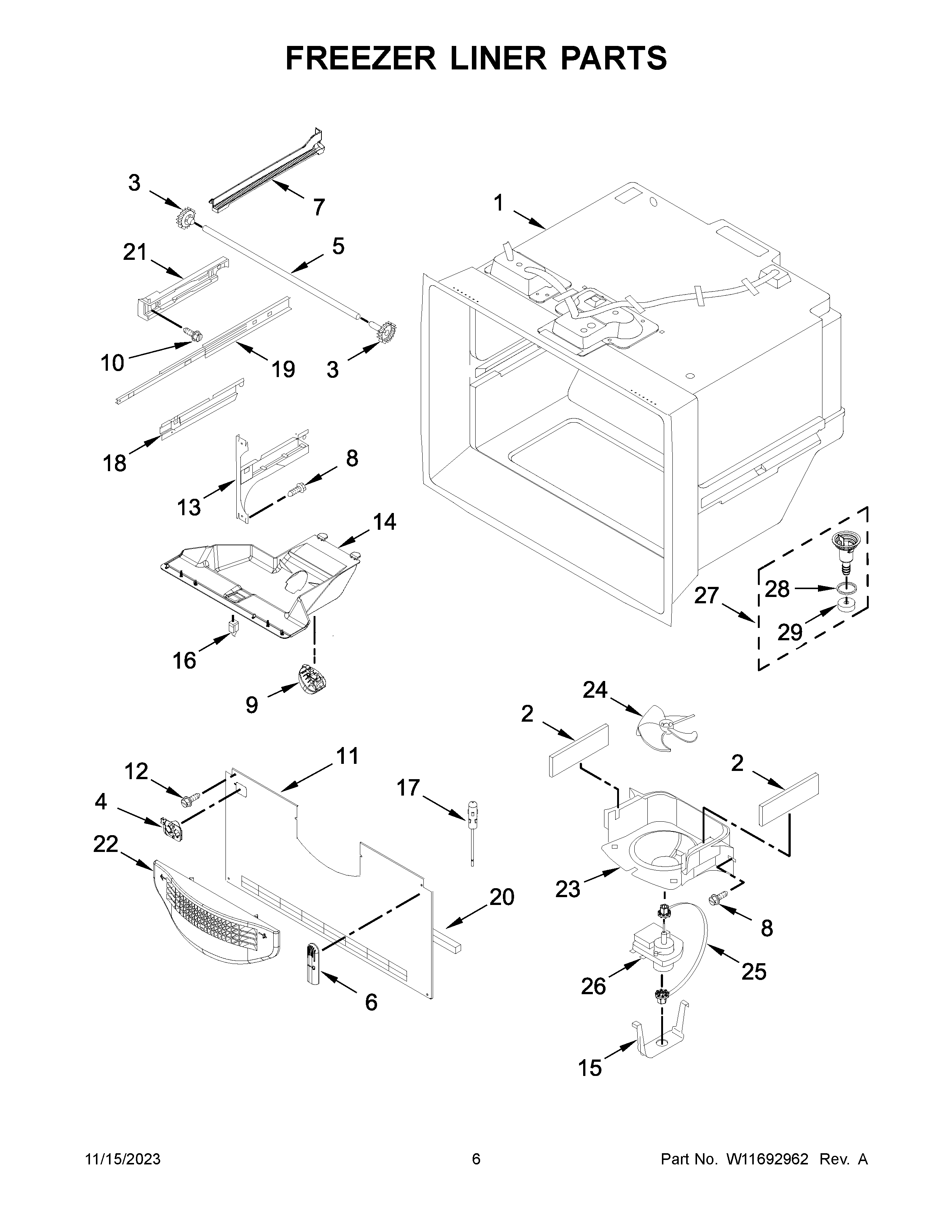 Freezer liner parts