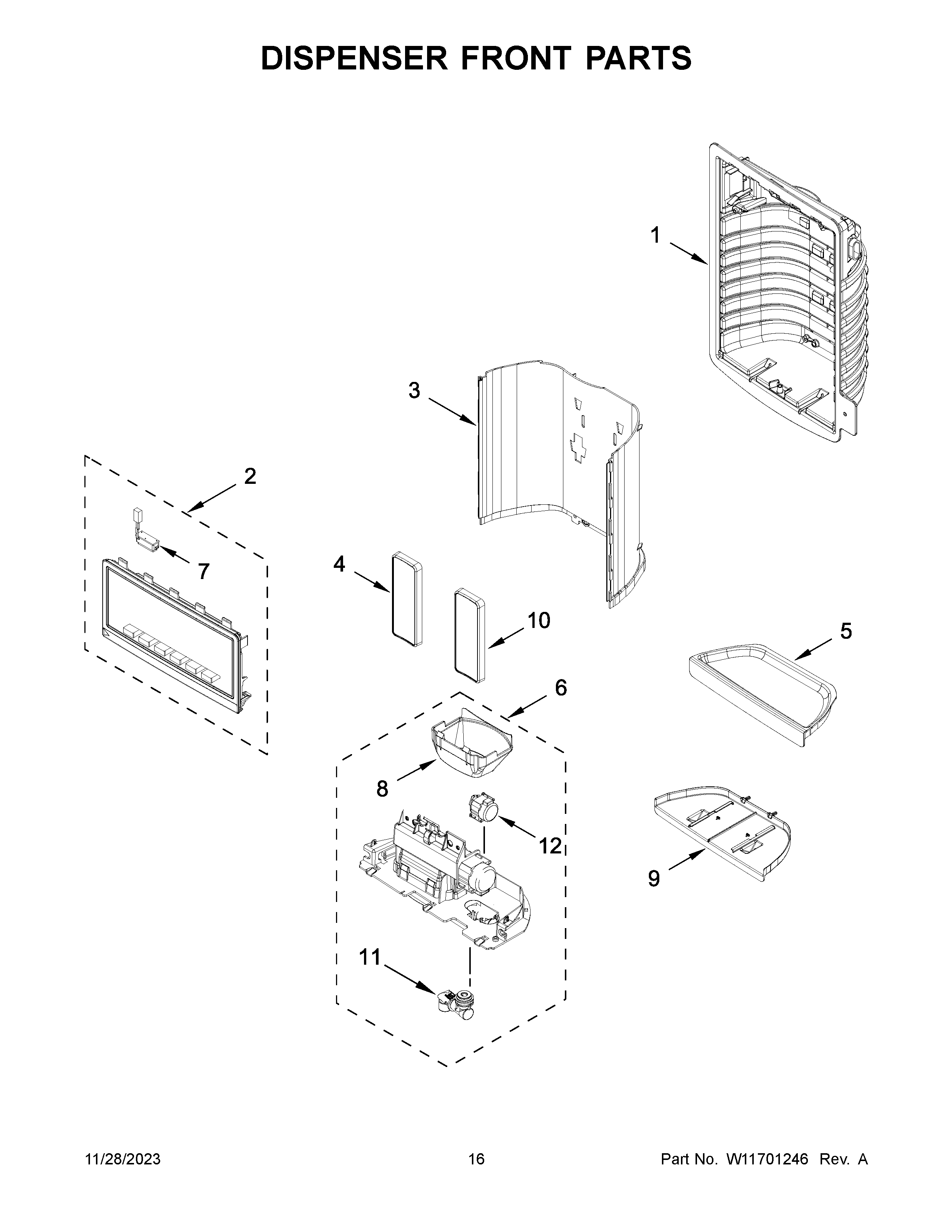Dispenser front parts