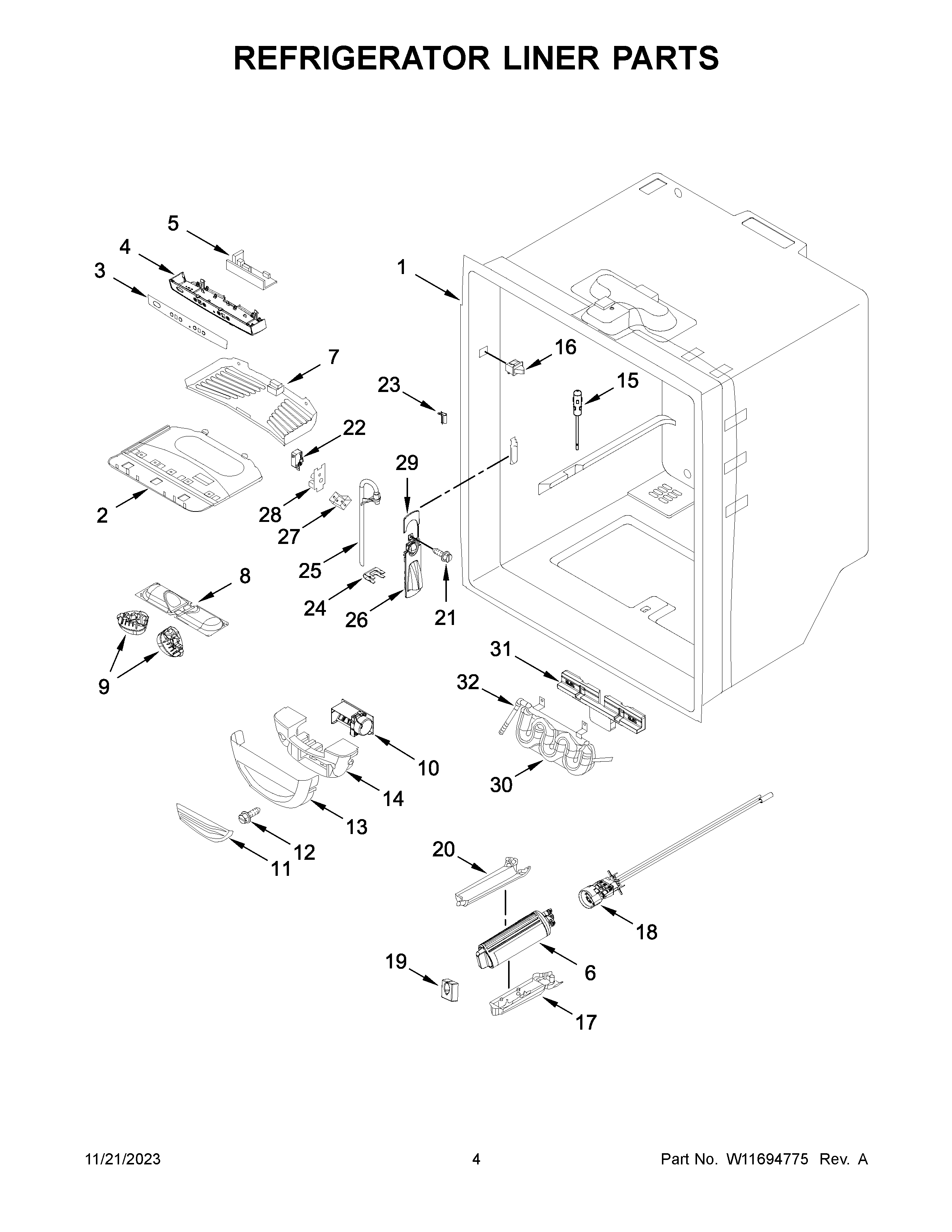 Refrigerator liner parts