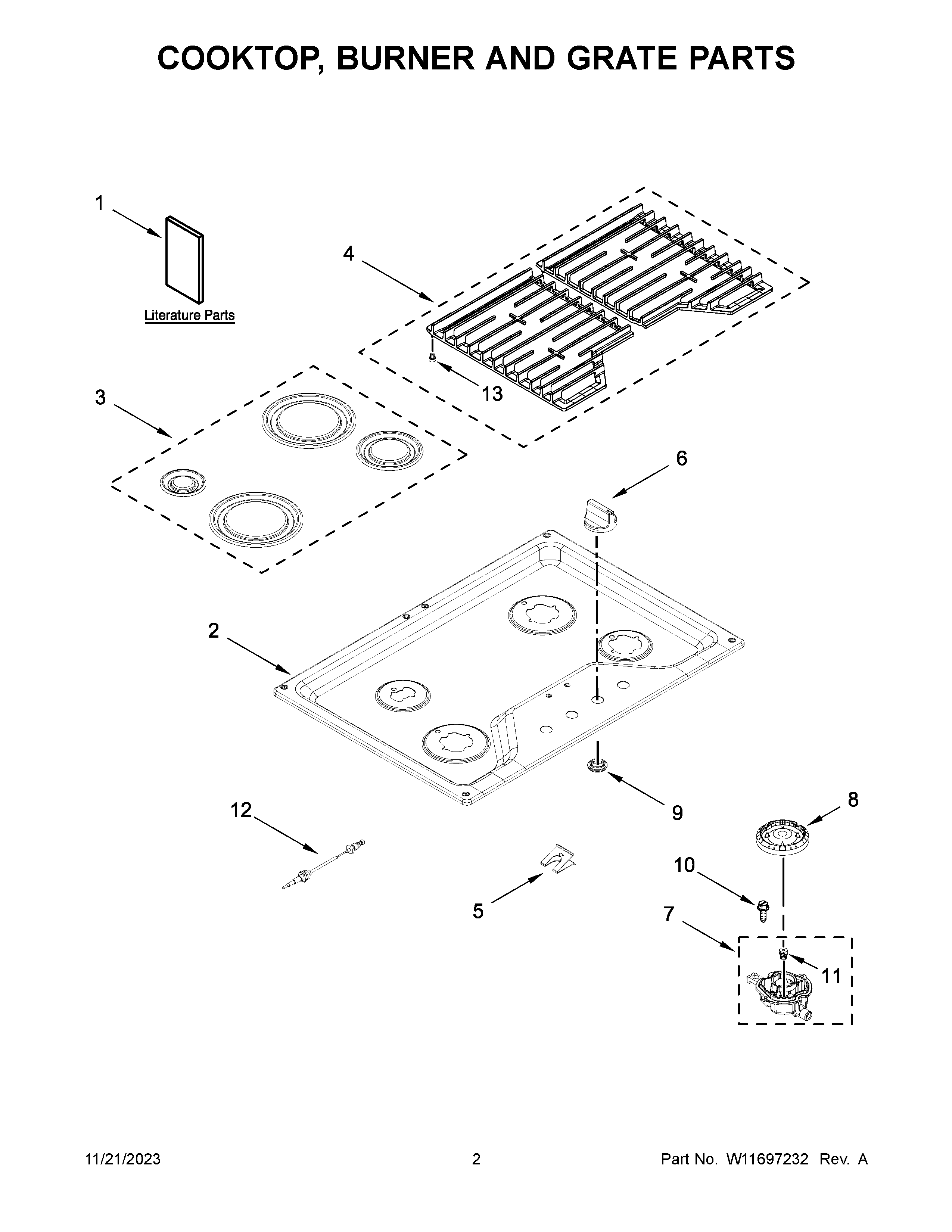 COOKTOP, BURNER AND GRATE PARTS