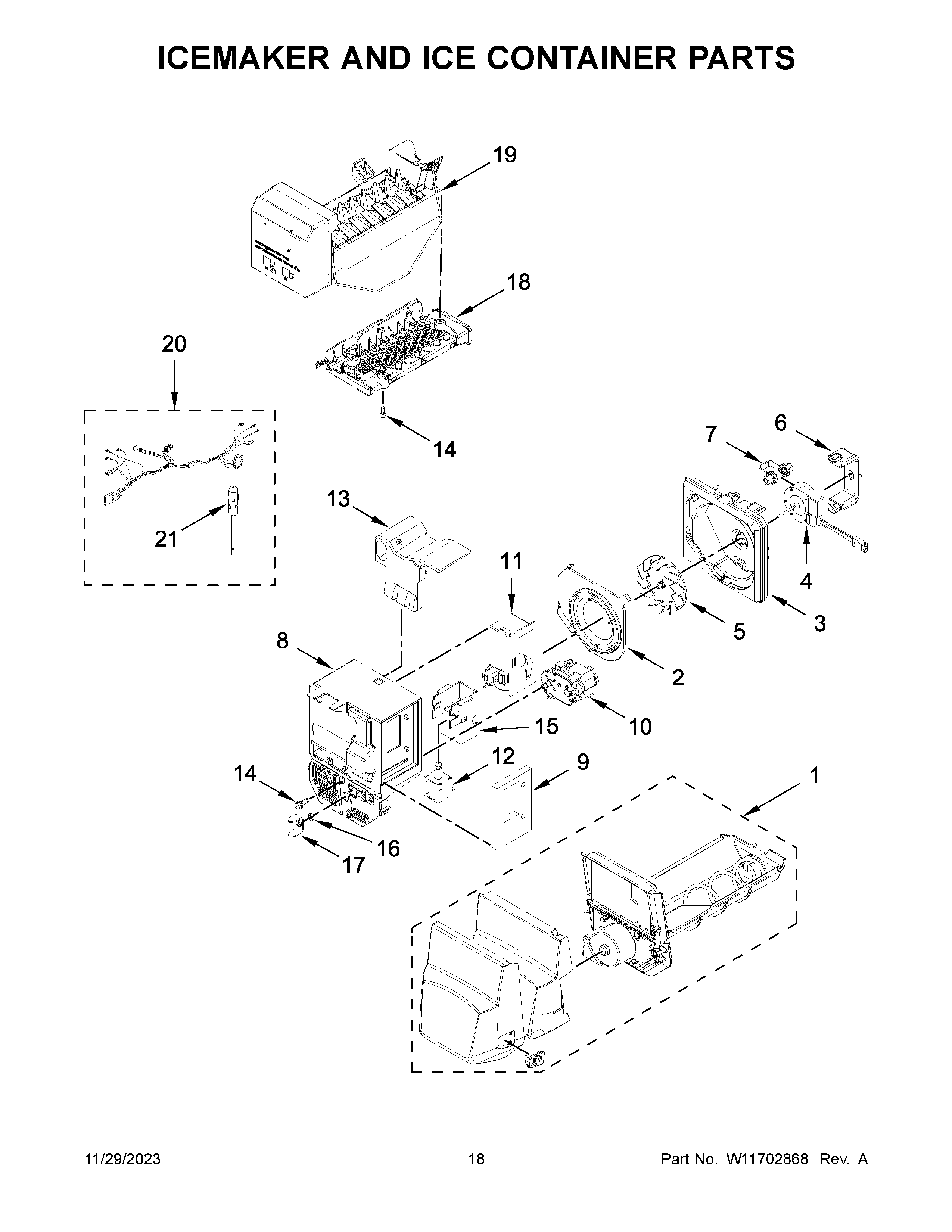 Icemaker and ice container parts