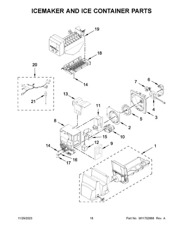 Icemaker and ice container parts