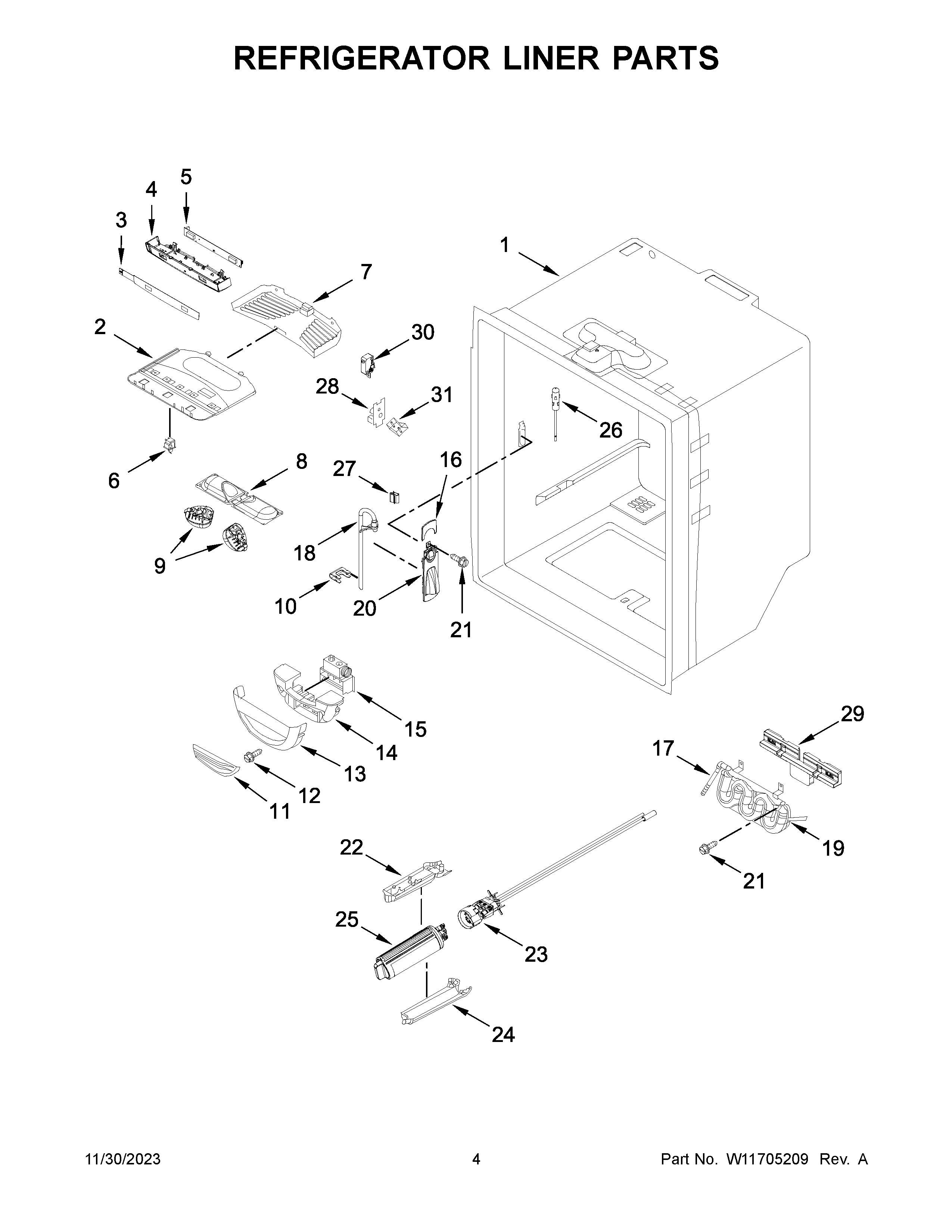 Refrigerator liner parts