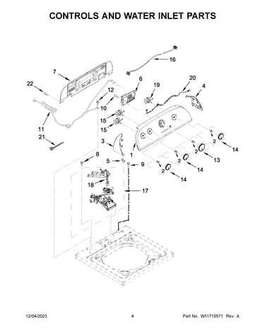 Controls and water inlet parts