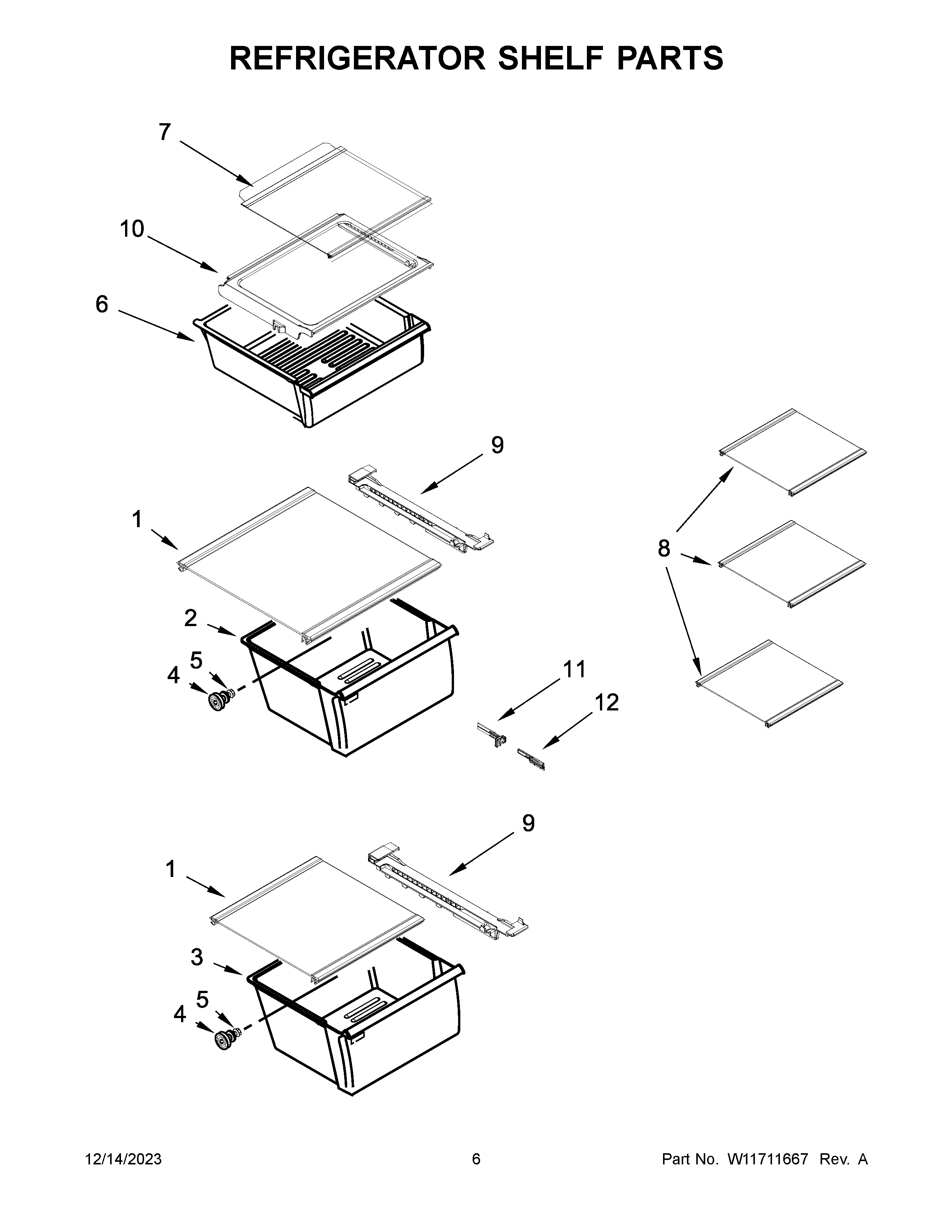 Refrigerator shelf parts