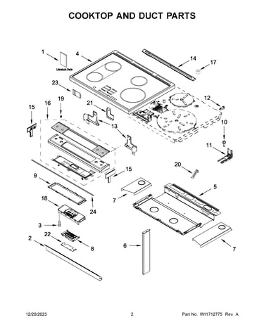 Cooktop and duct parts