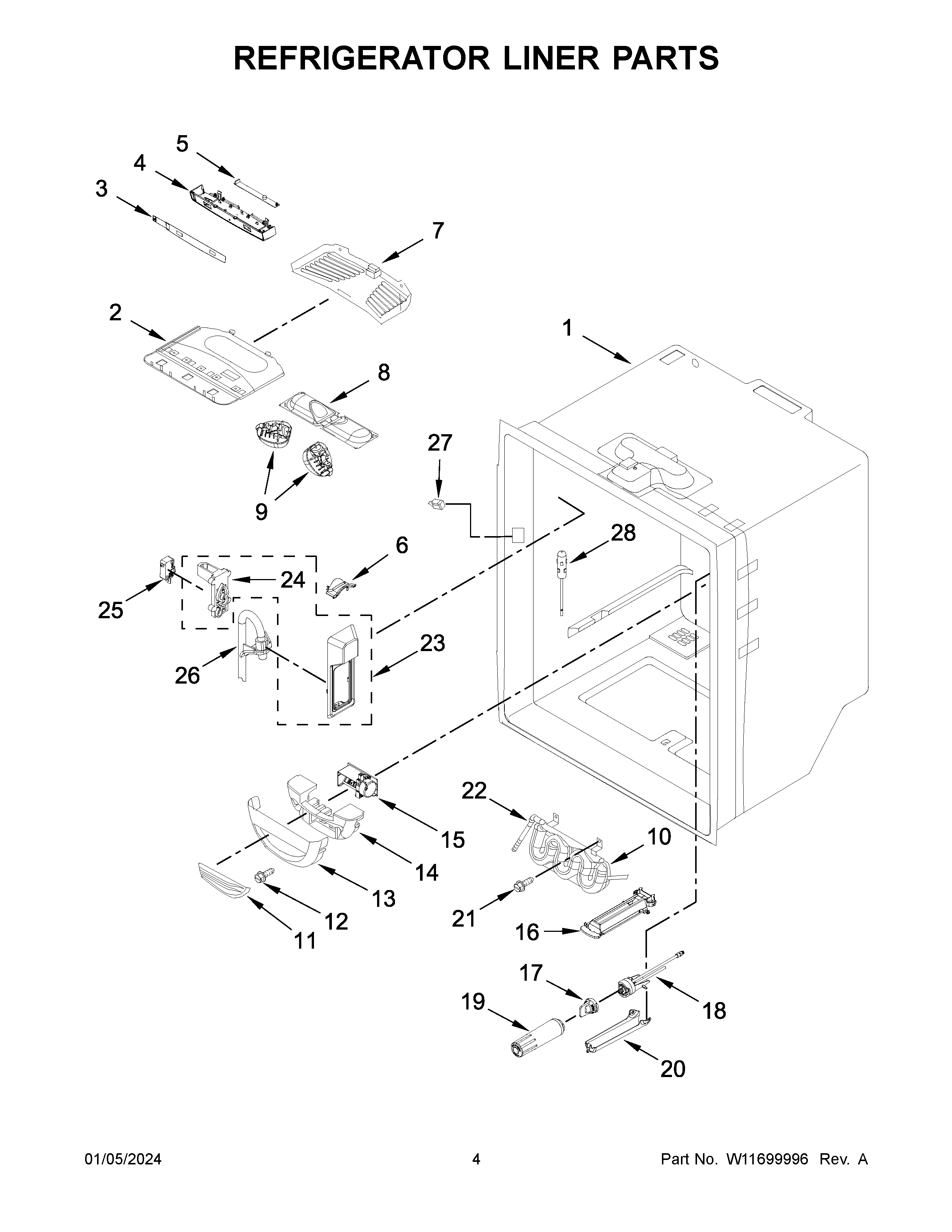 Refrigerator liner parts
