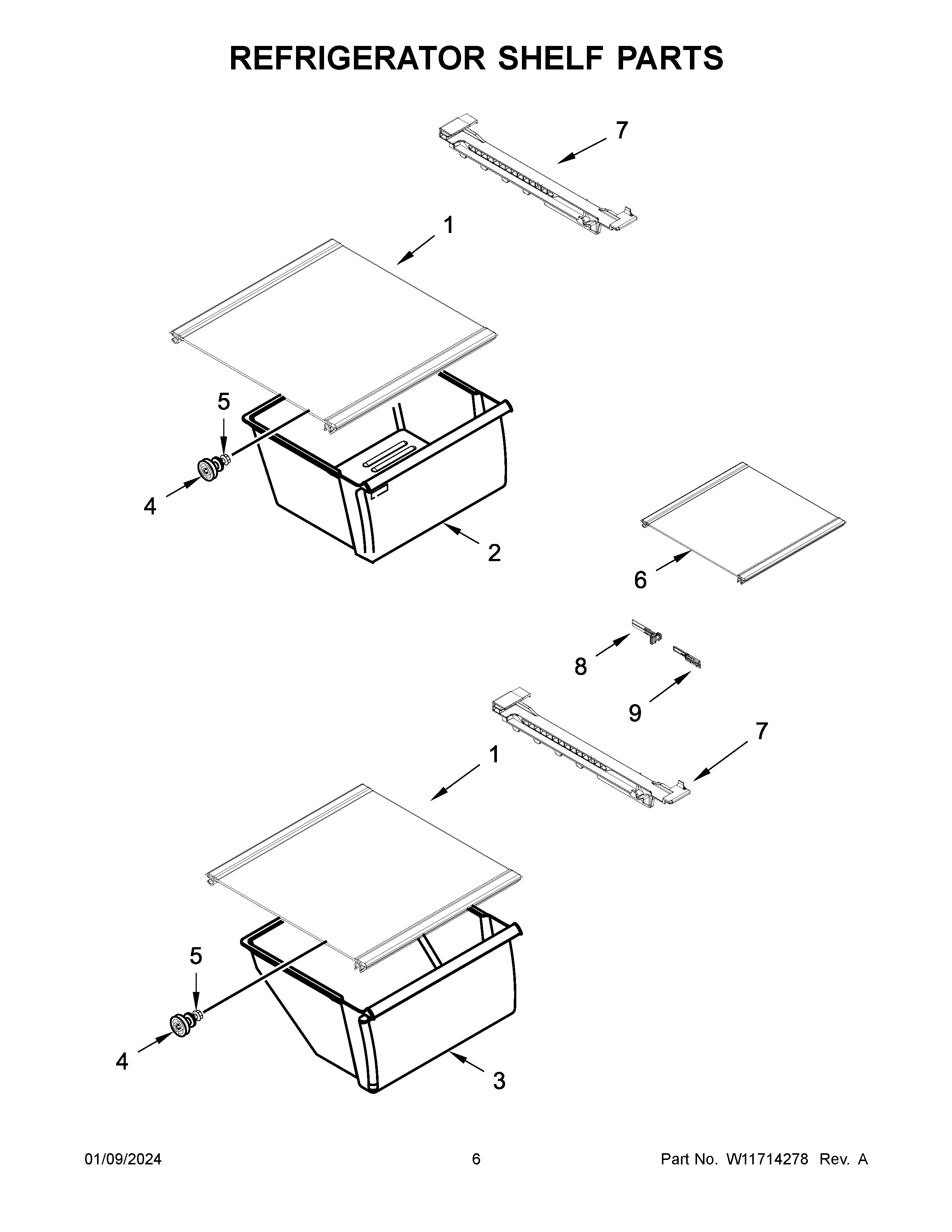 Refrigerator shelf parts