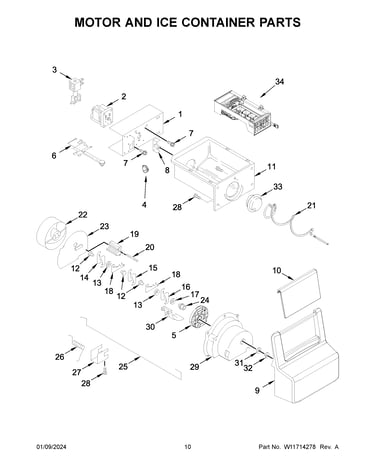 Motor and ice container parts
