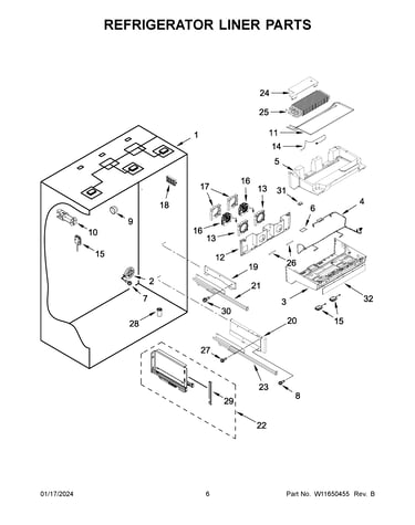 Refrigerator liner parts