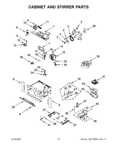 Cabinet and stirrer parts