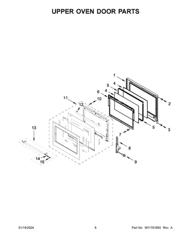 Upper oven door parts
