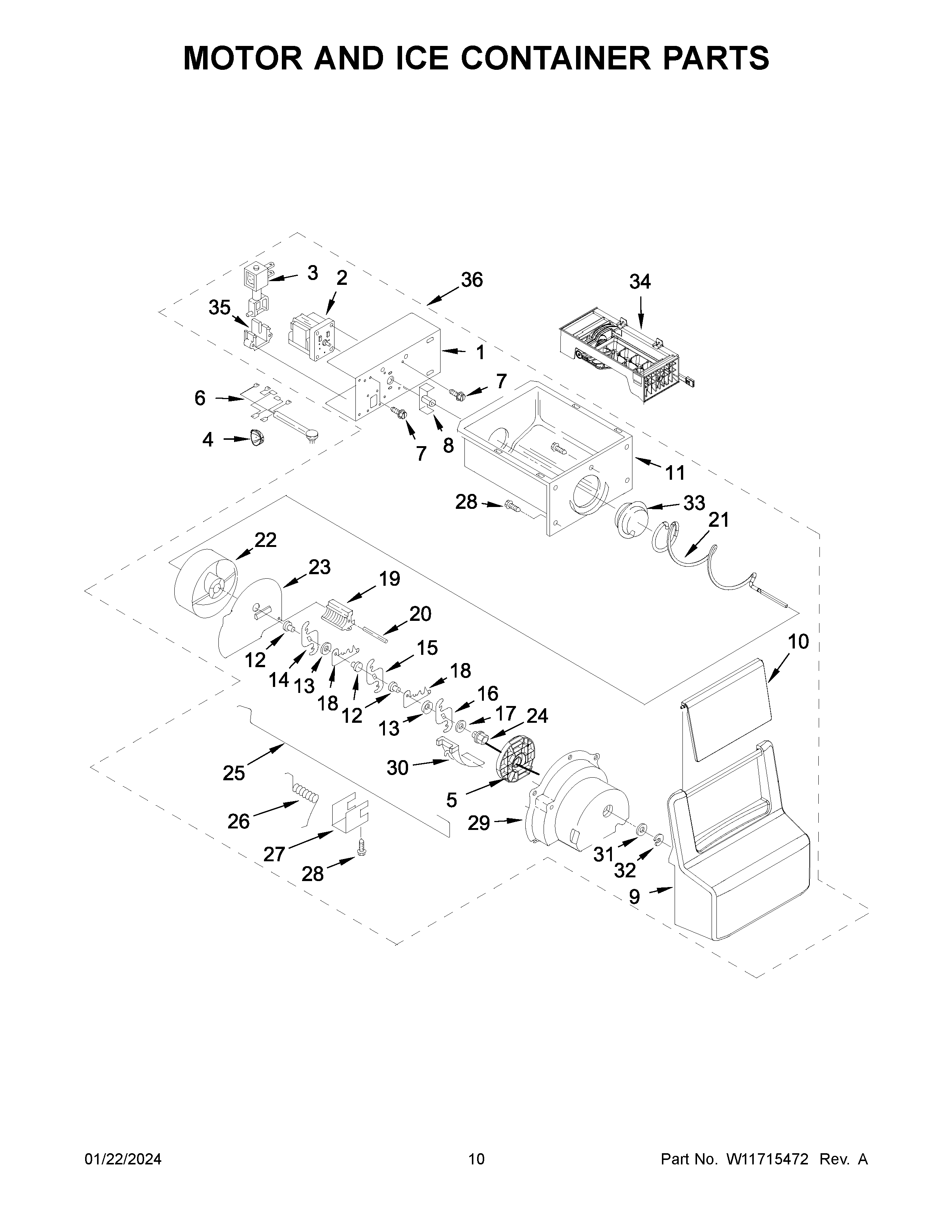 Motor and ice container parts