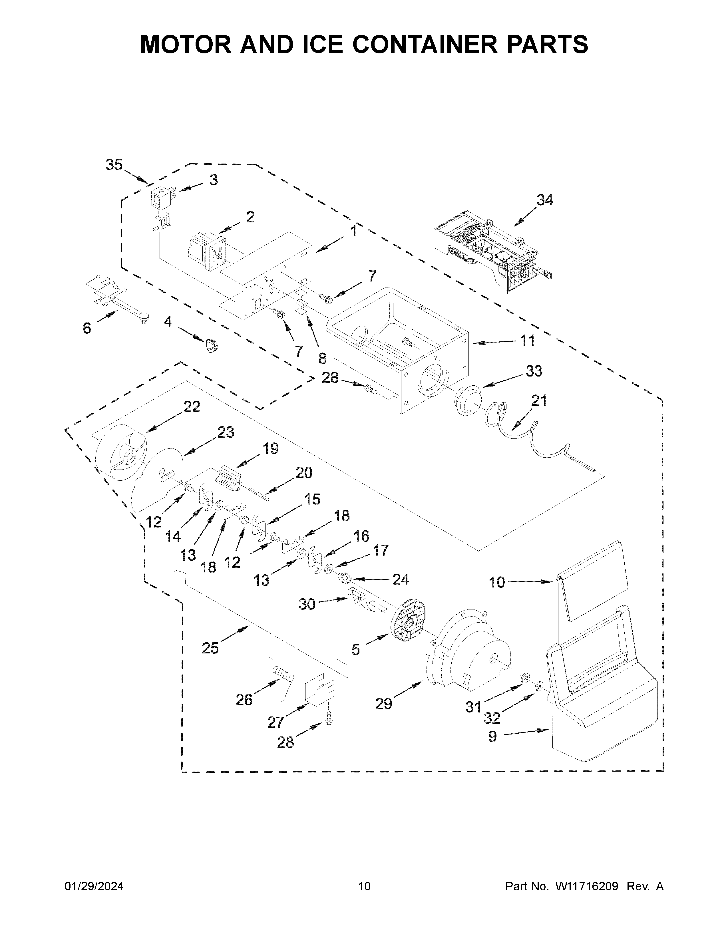 Motor and ice container parts