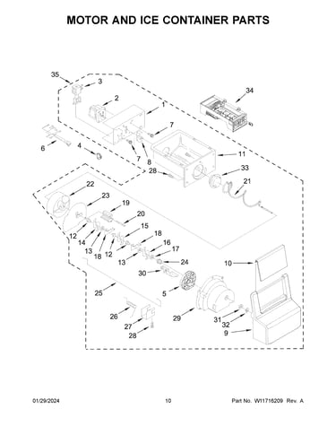 Motor and ice container parts