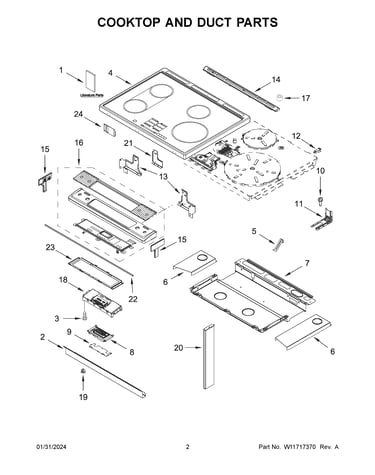 Cooktop and duct parts