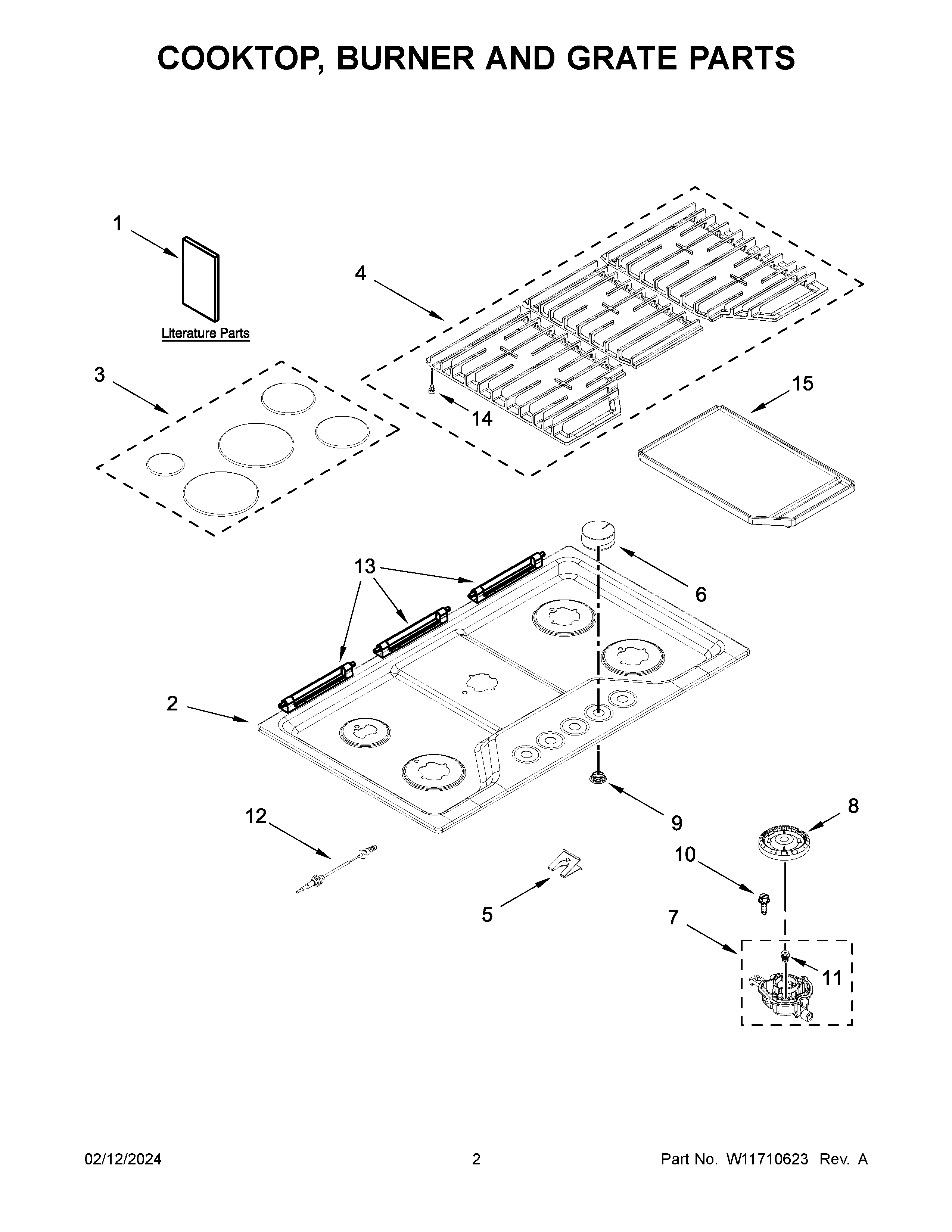 Cooktop, burner and grate parts