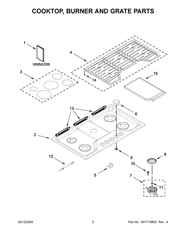 Cooktop, burner and grate parts