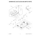 Whirlpool WCGK7530PS00 burner box, gas valves and switch parts diagram