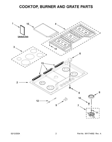 Cooktop, burner and grate parts