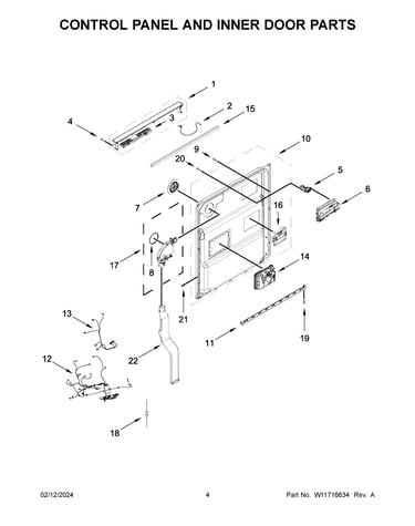 Control panel and inner door parts