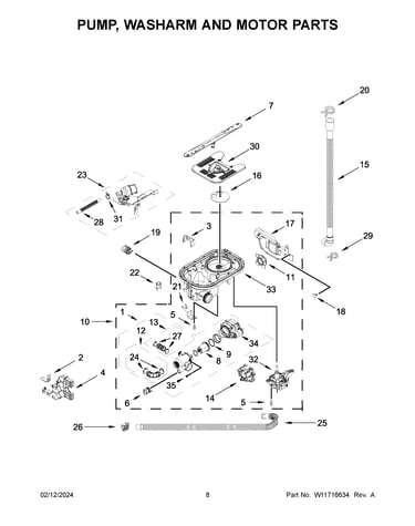 Pump, washarm and motor parts