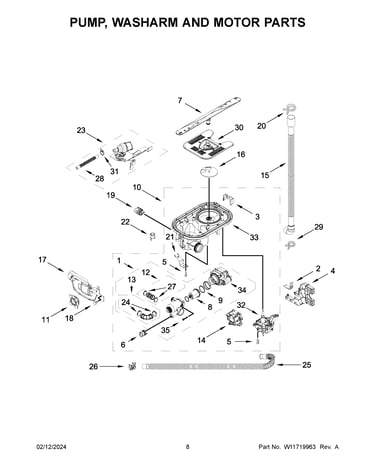 Pump, washarm and motor parts
