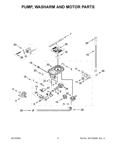 Pump, washarm and motor parts