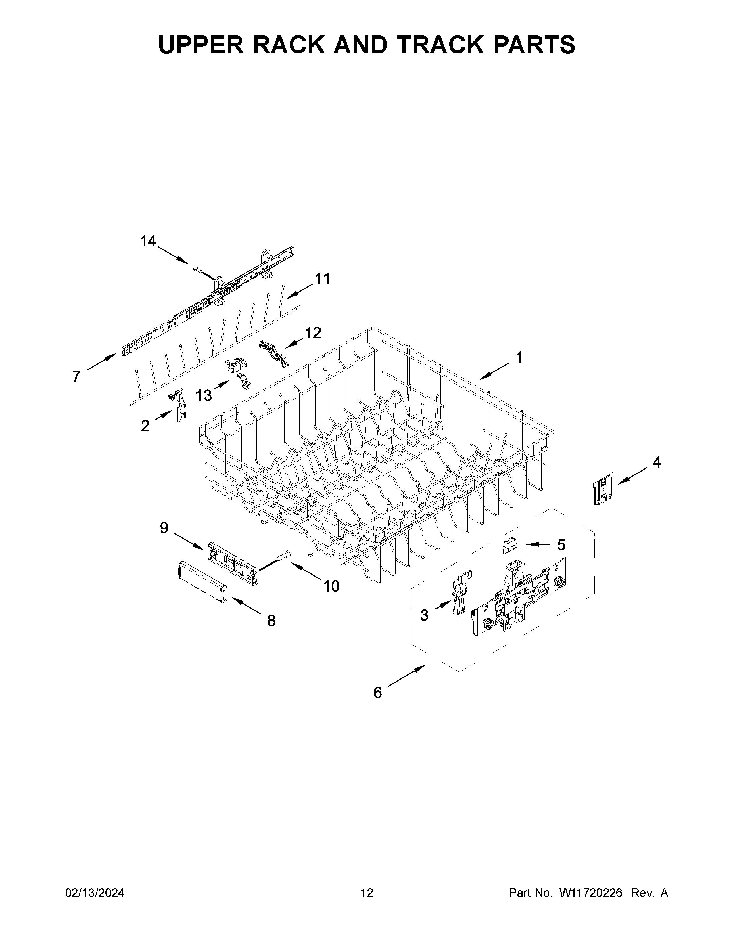 Upper rack and track parts