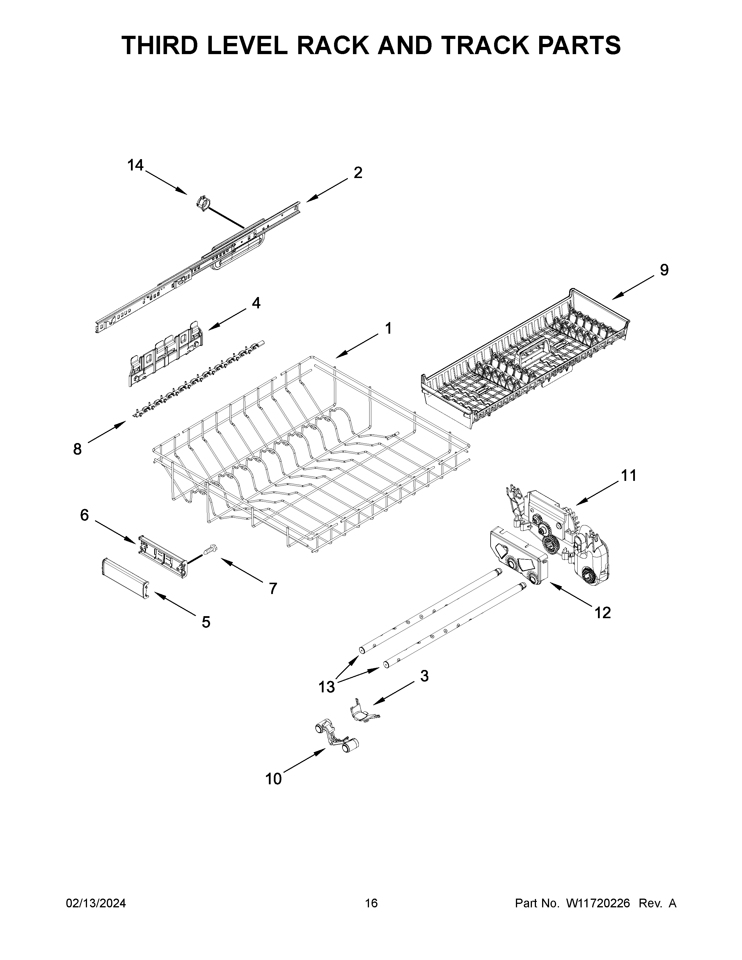 Third level rack and track parts