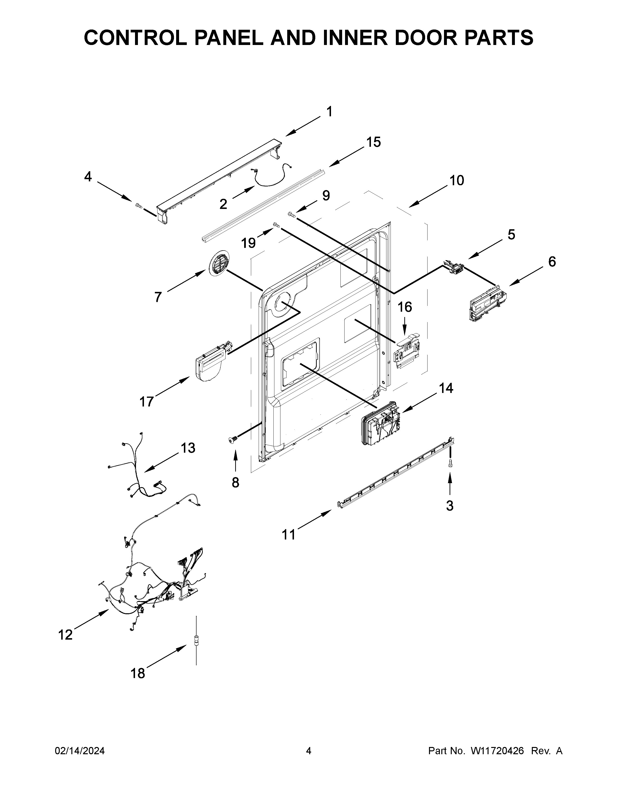 Control panel and inner door parts