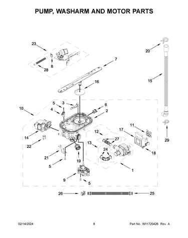Pump, washarm and motor parts