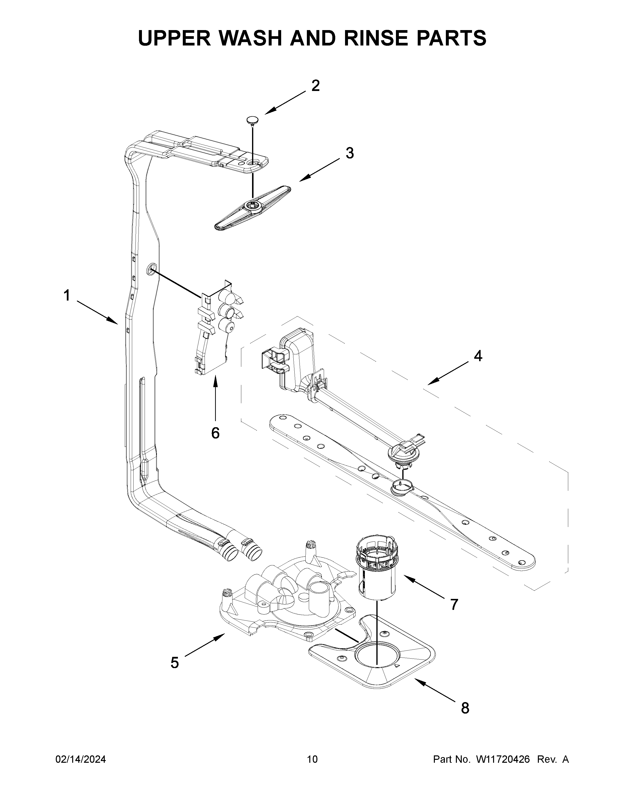 Upper wash and rinse parts