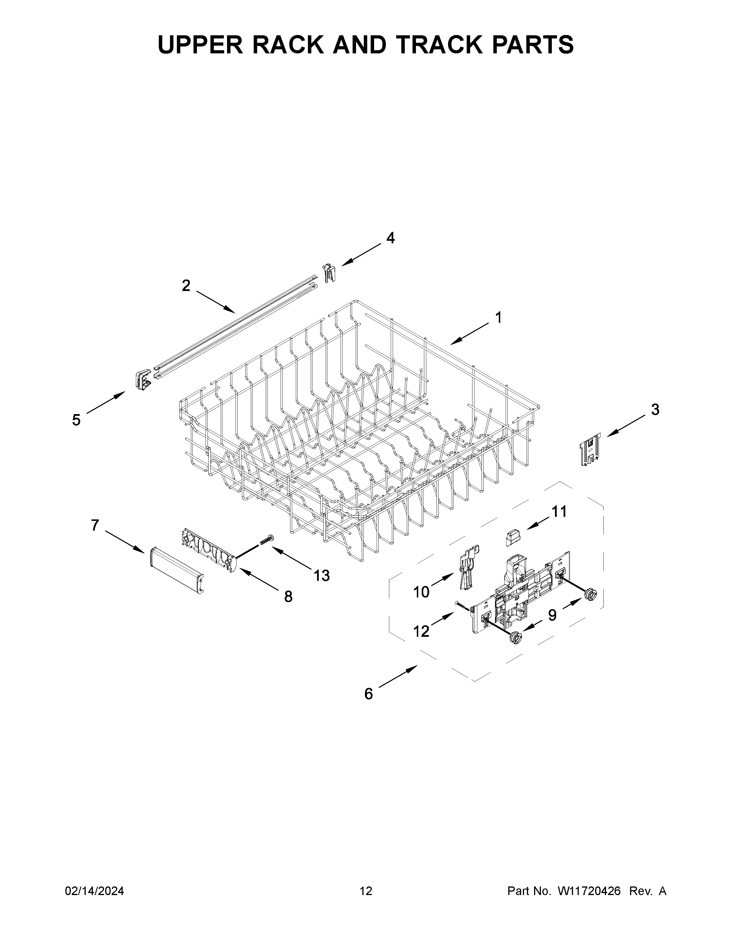 Upper rack and track parts