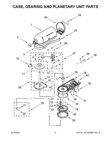 Case, gearing and planetary unit parts