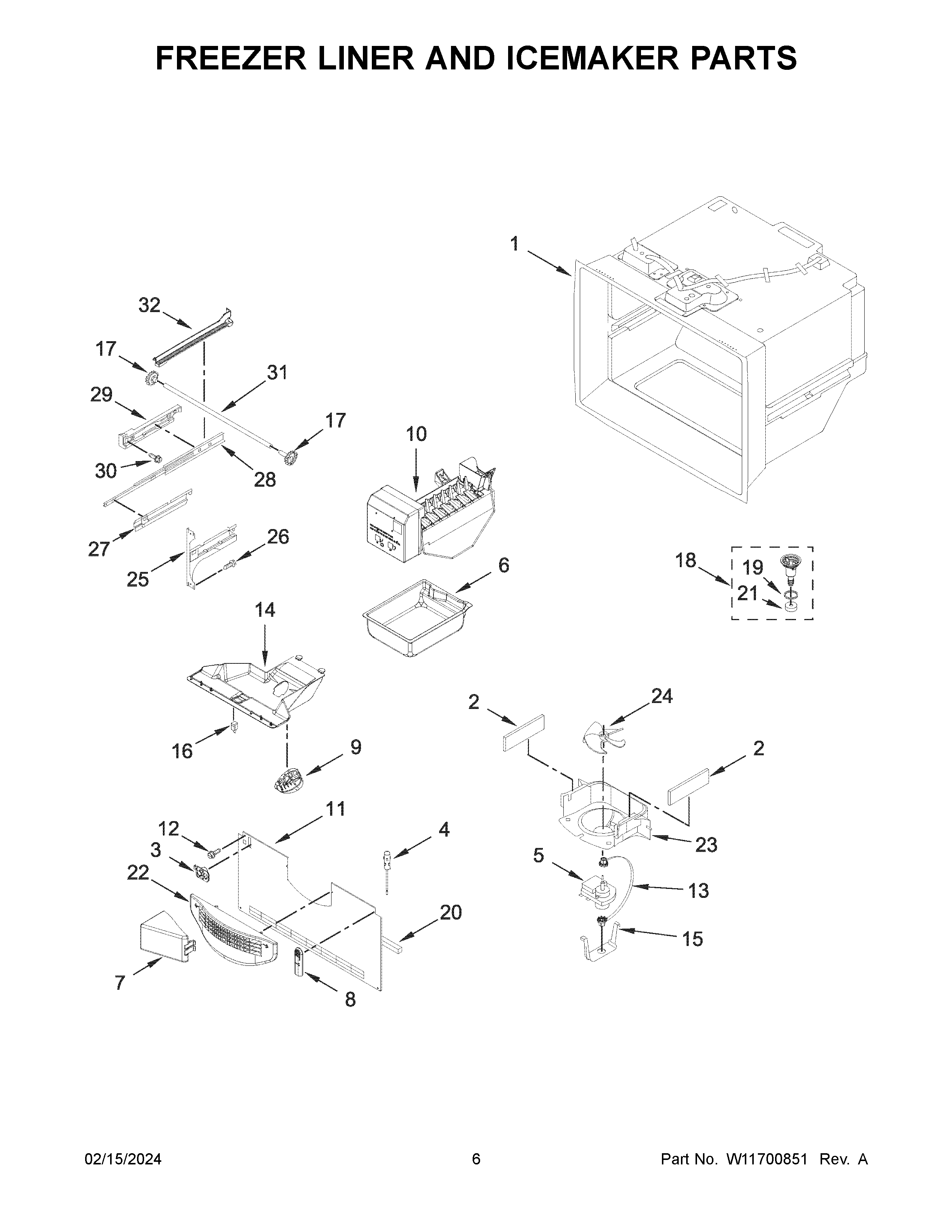 FREEZER LINER AND ICEMAKER PARTS