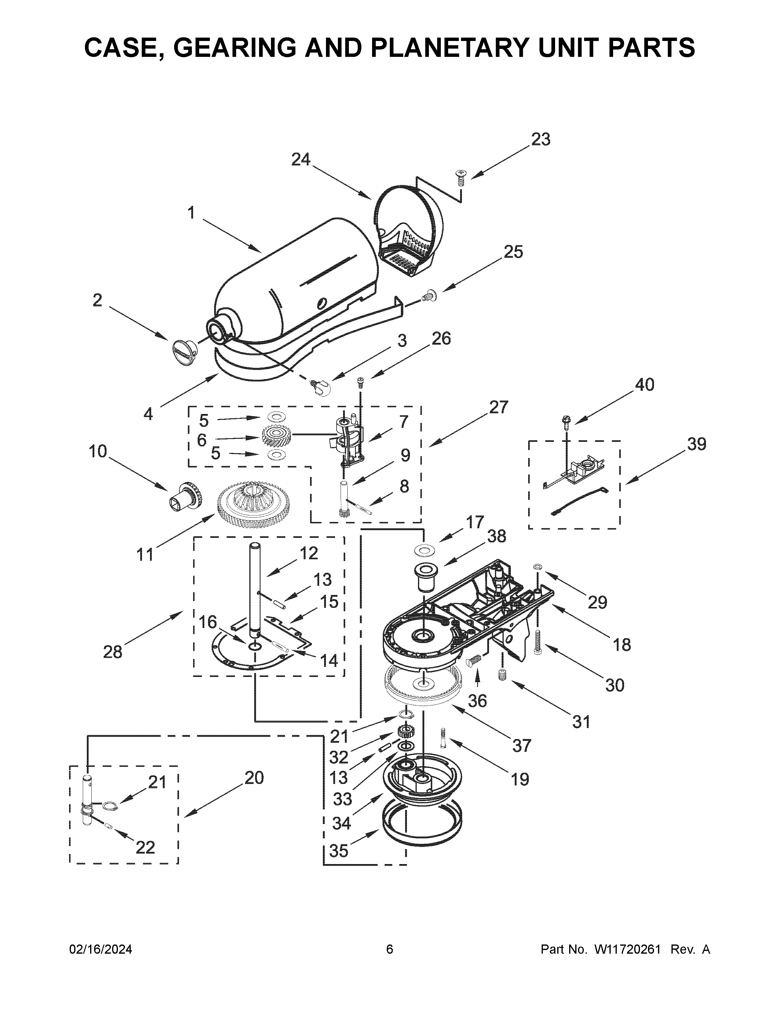 Case, gearing and planetary unit parts