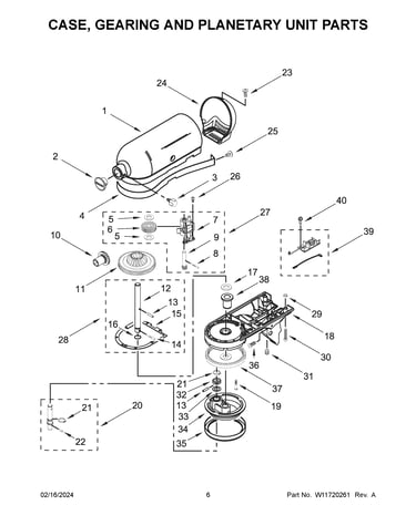 Case, gearing and planetary unit parts