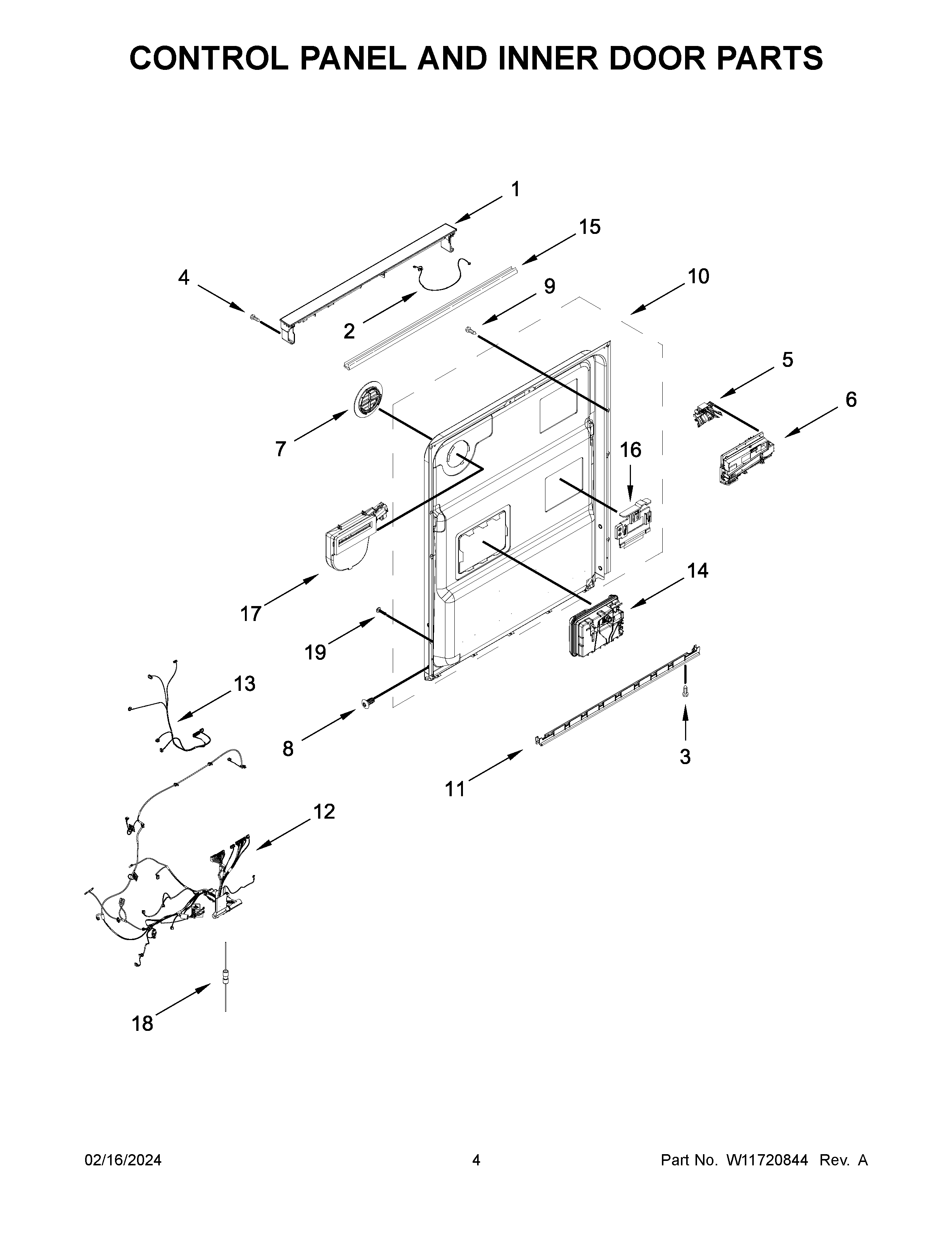Control panel and inner door parts