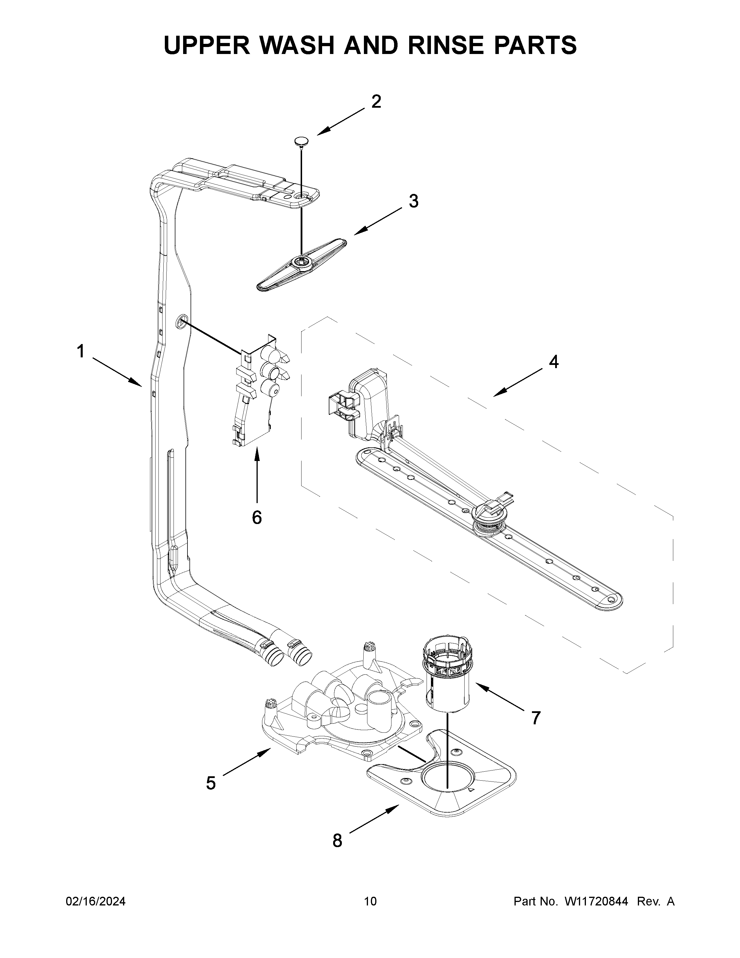 Upper wash and rinse parts