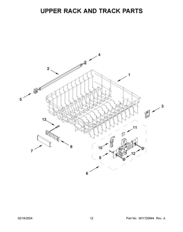 Upper rack and track parts