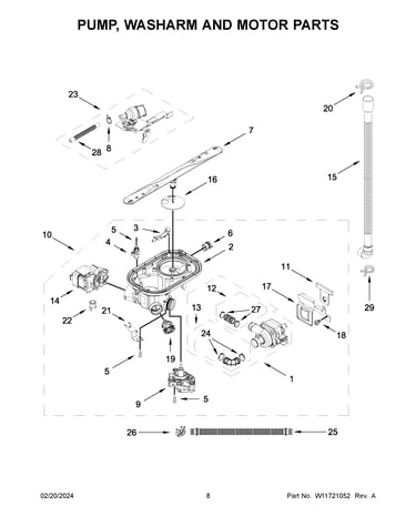 Pump, washarm and motor parts