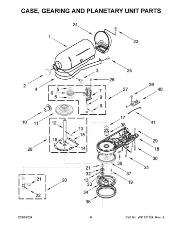 Case, gearing and planetary unit parts