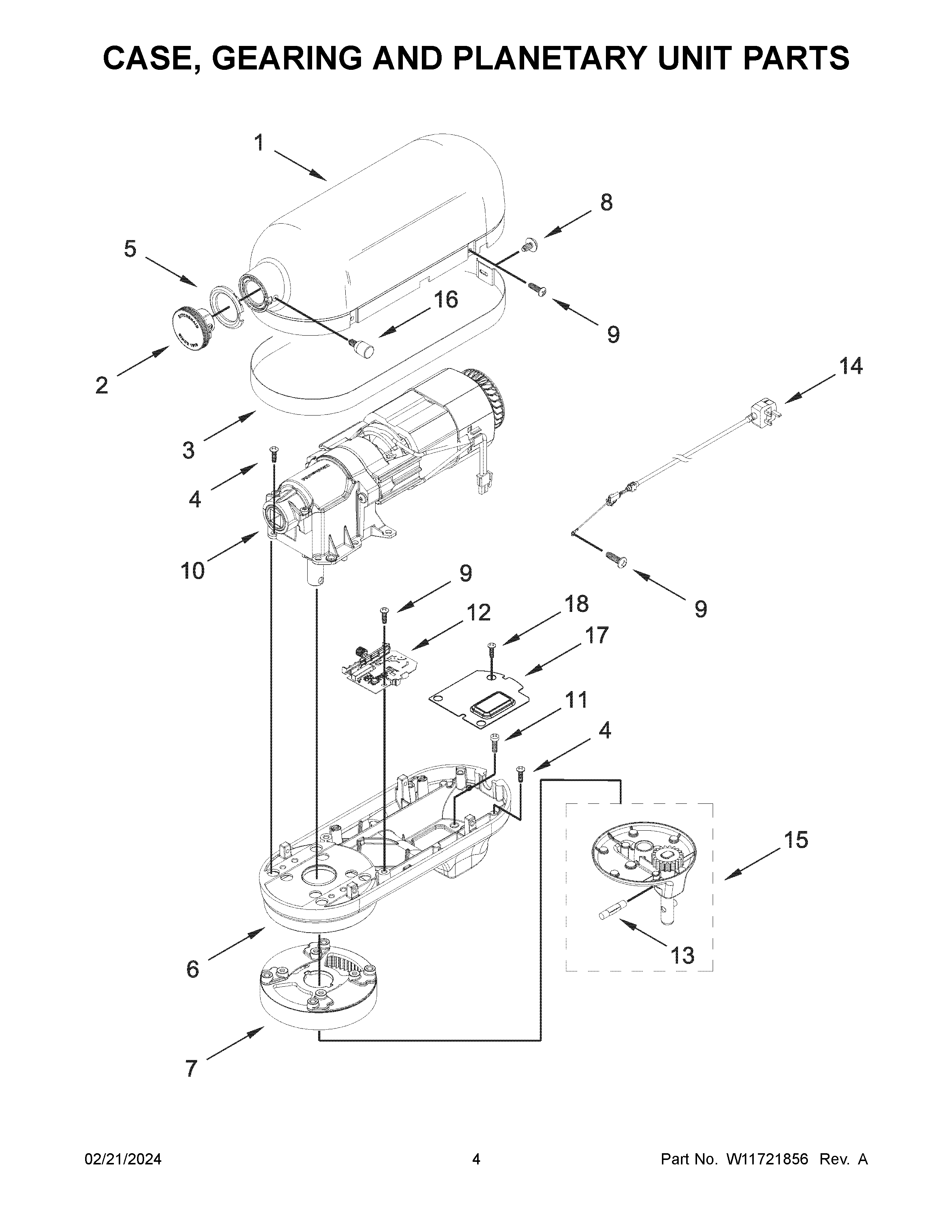 Case, gearing and planetary unit parts