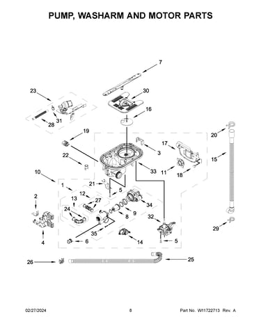 Pump, washarm and motor parts