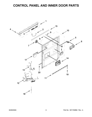 Control panel and inner door parts