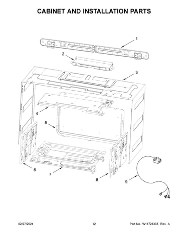 Cabinet and installation parts