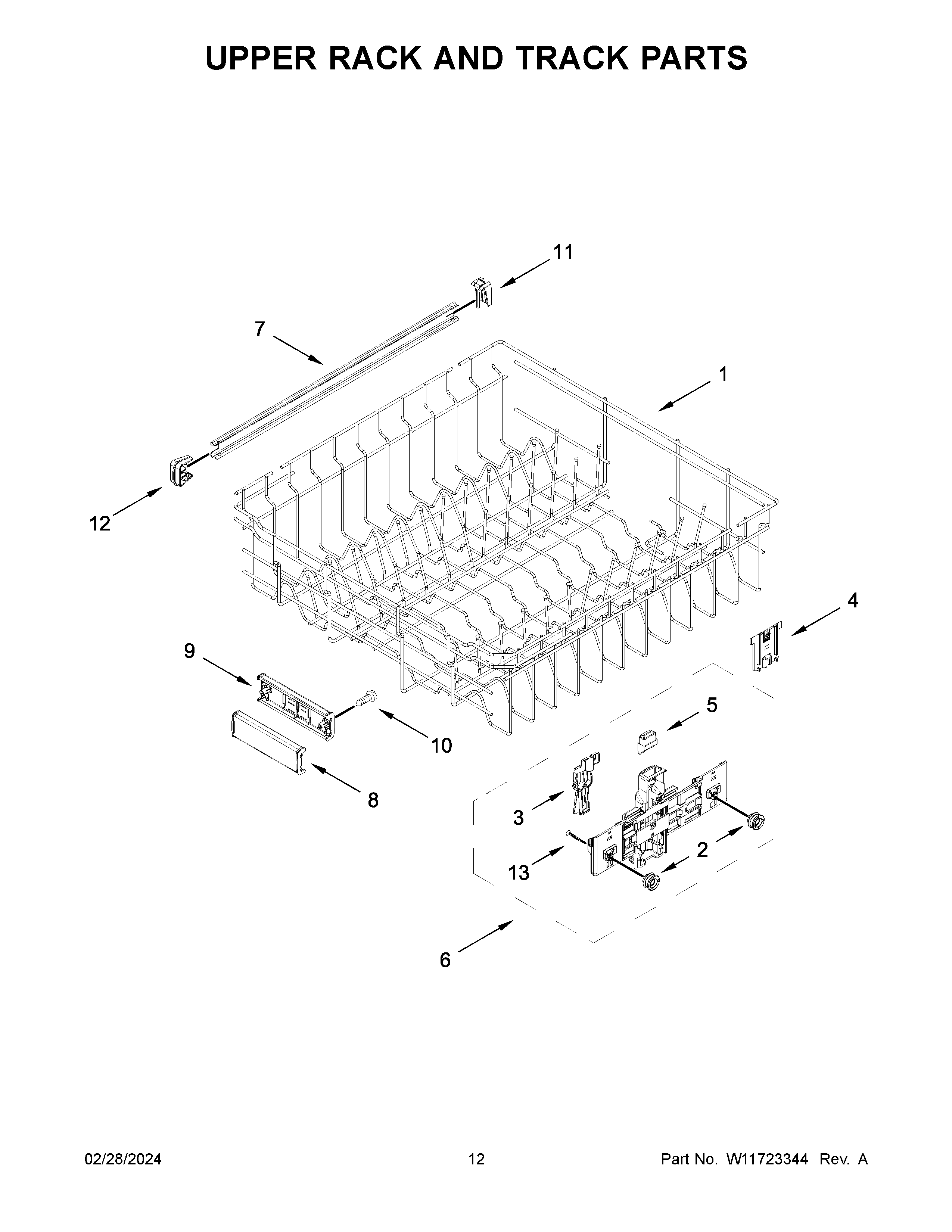 Upper rack and track parts
