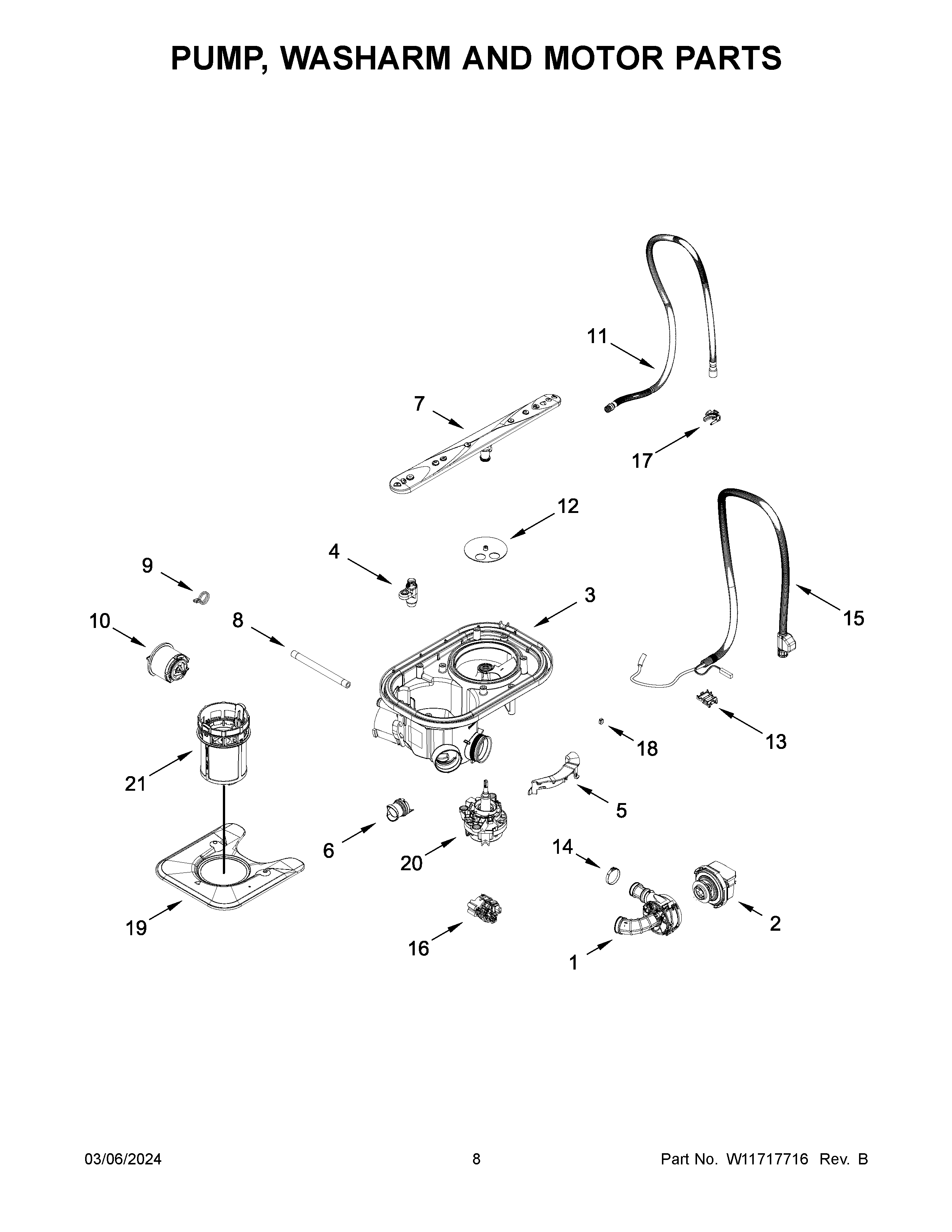 Pump, washarm and motor parts
