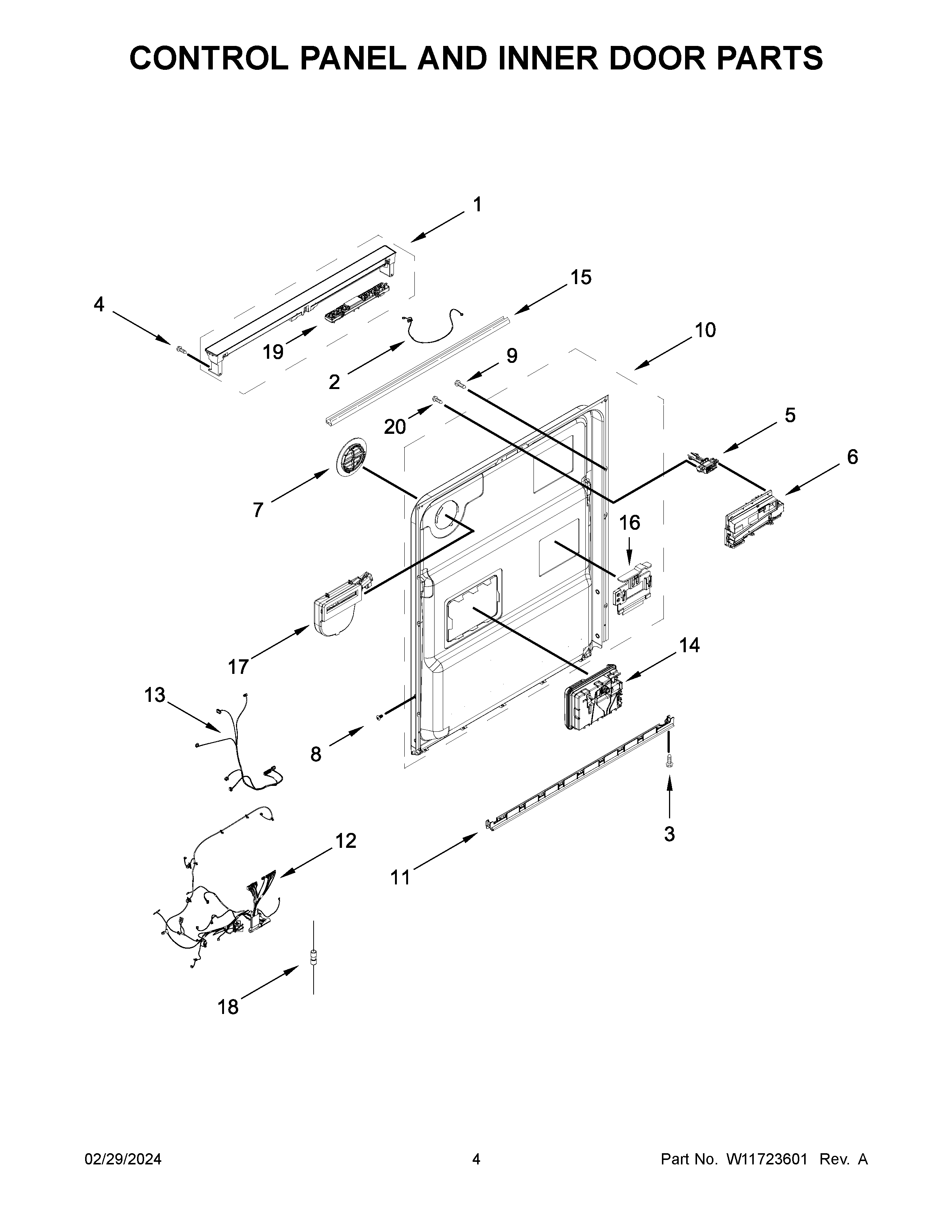 Control panel and inner door parts